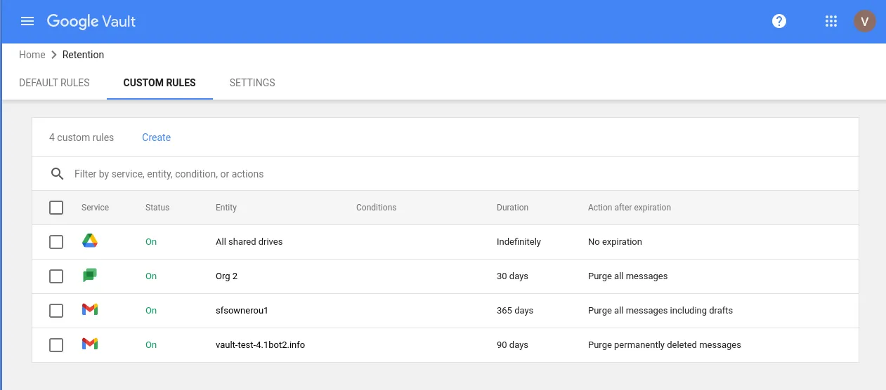Google Vault ონლაინ არქივი