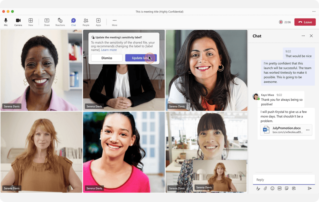 Microsoft Teams-ის ვიდეო შეხვედრისა და კოლაბორაციის ინტერფეისი